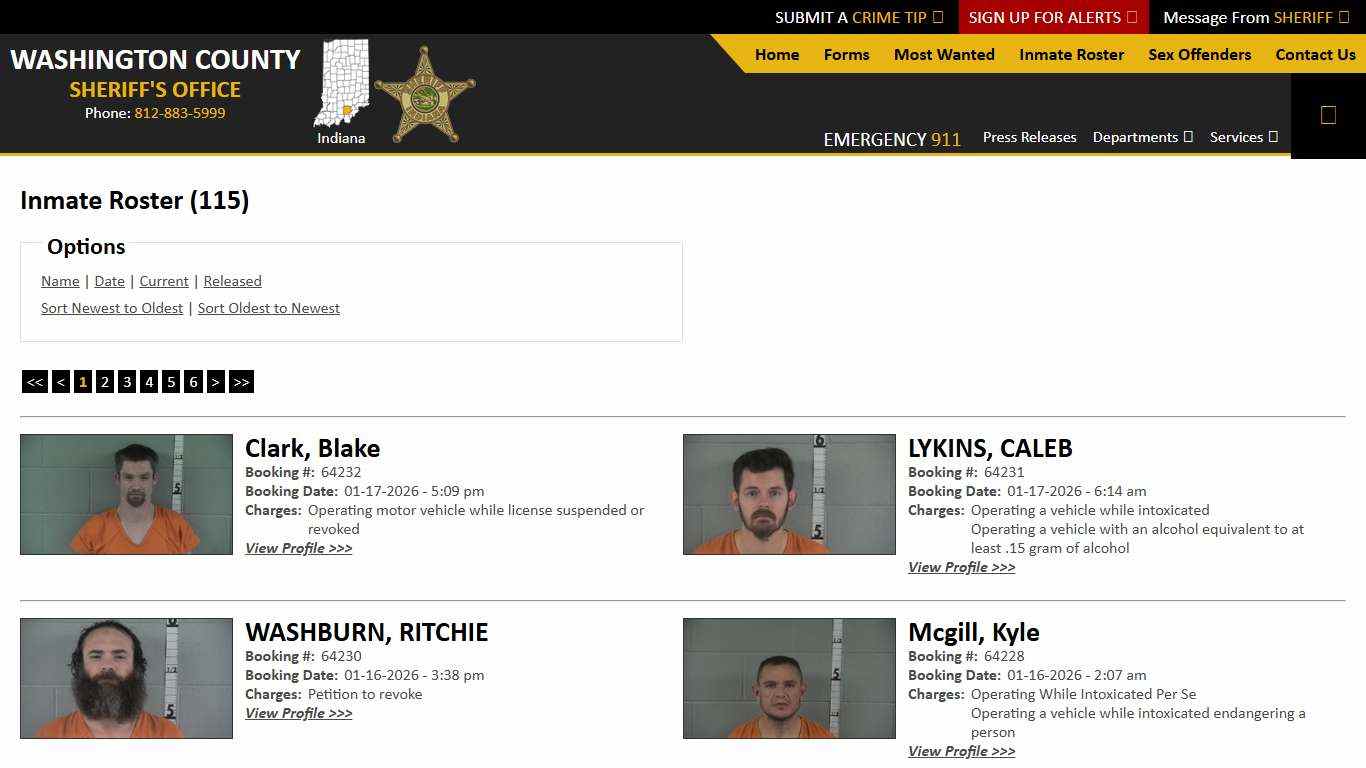 Inmate Roster - Current Inmates Booking Date Descending - Washington County IN Sheriff