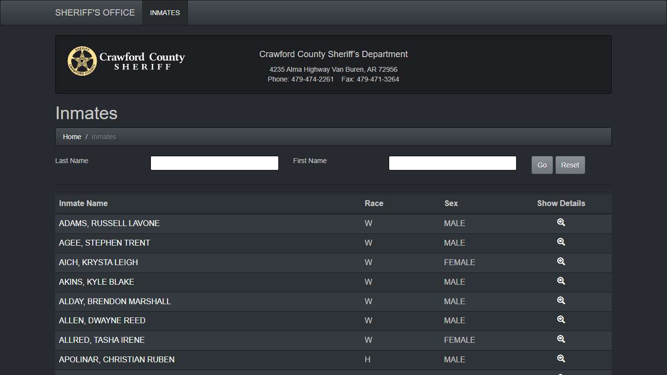 Crawford County Jail Inmates - Crawford County Sheriff's Department